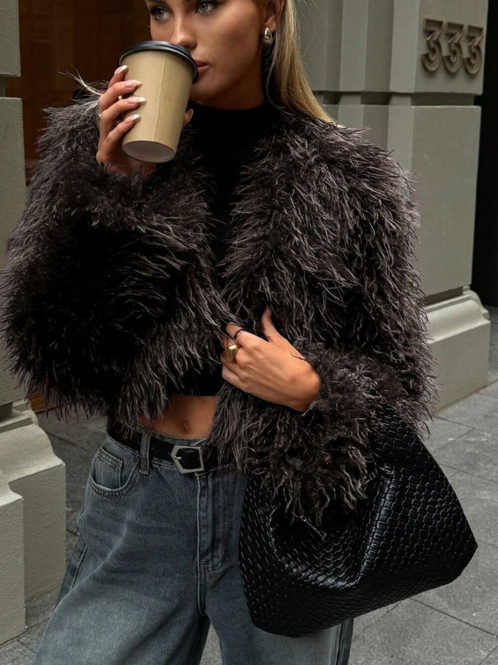Brown Casual Women's Sexy Short Faux Fur teddy Coat jacket - Picture 6 of 9